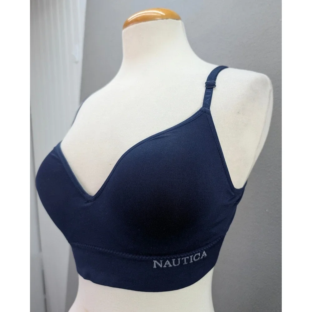 Nautica Intimates Women's Padded Bra Size 36C Navy Blue Wireless Stretch Comfort